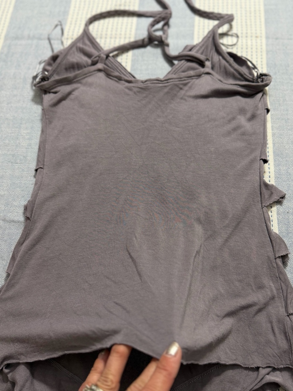 GUESS Georgina Ruffle Top- Gray-Lavender - Picture 7 of 9